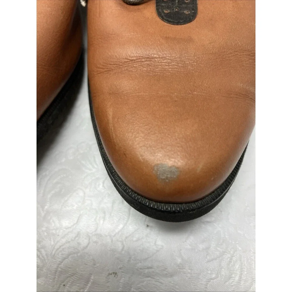 Vintage Ferragamo Shoes Womens 10 B Brown Black Trim Lace Up Oxford Flats Italy